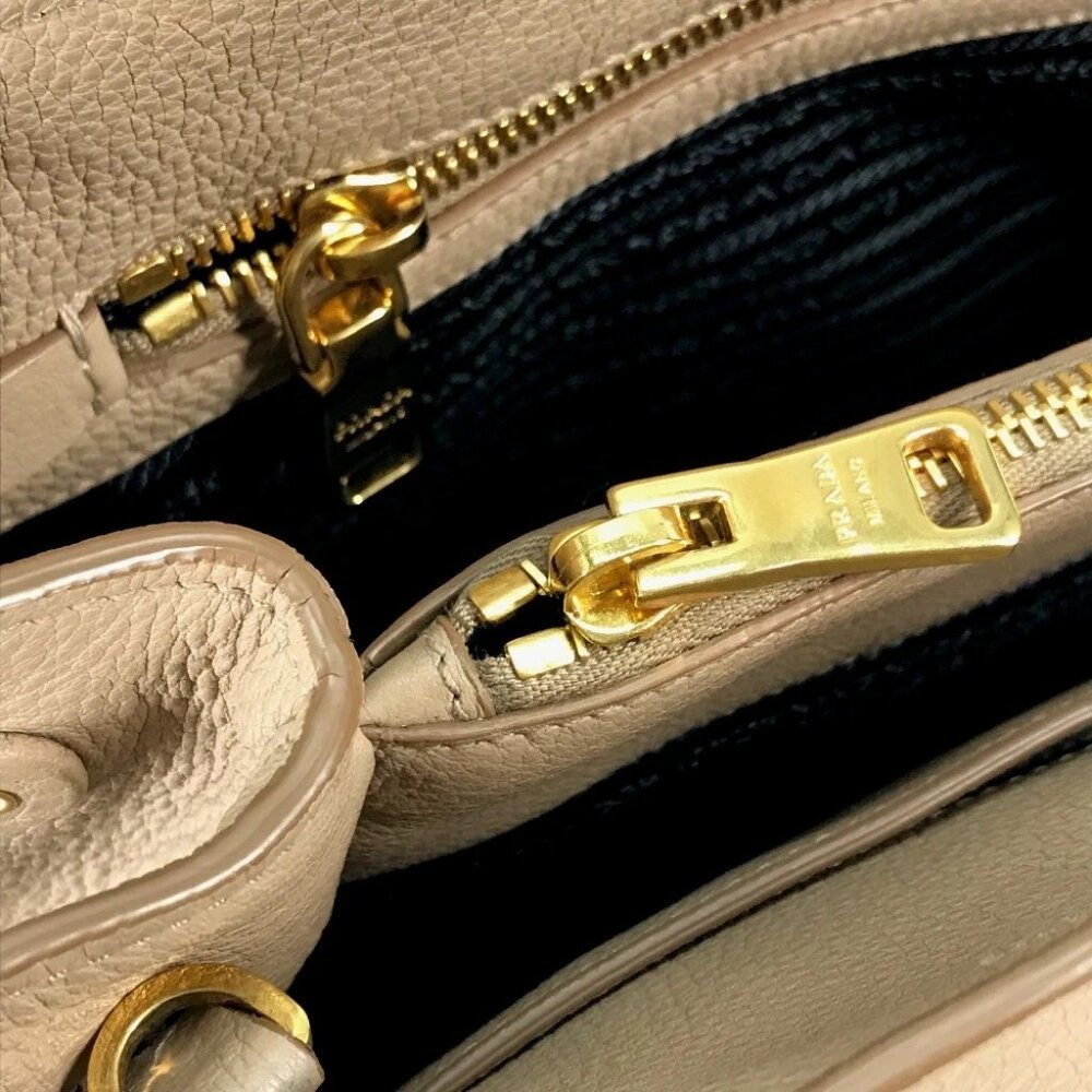 PRADA 1BA058 logo 2WAY Hand Bag Leather Beige - Picture 8 of 16